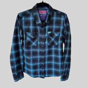 DIXXON Blue and Black Plaid Women's Top